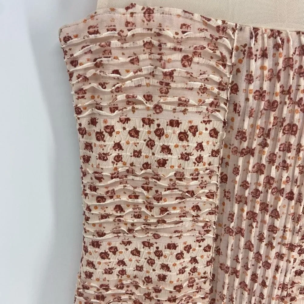Free People Women's Blush Comb Mesh Ruched Floral Mini Dress Size Medium